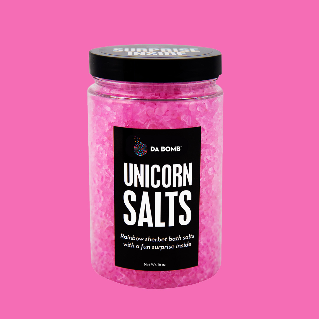 pink bath salts jar on a pink background