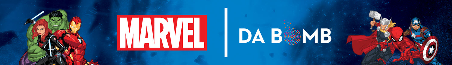 a blue banner with marvel comic book characters