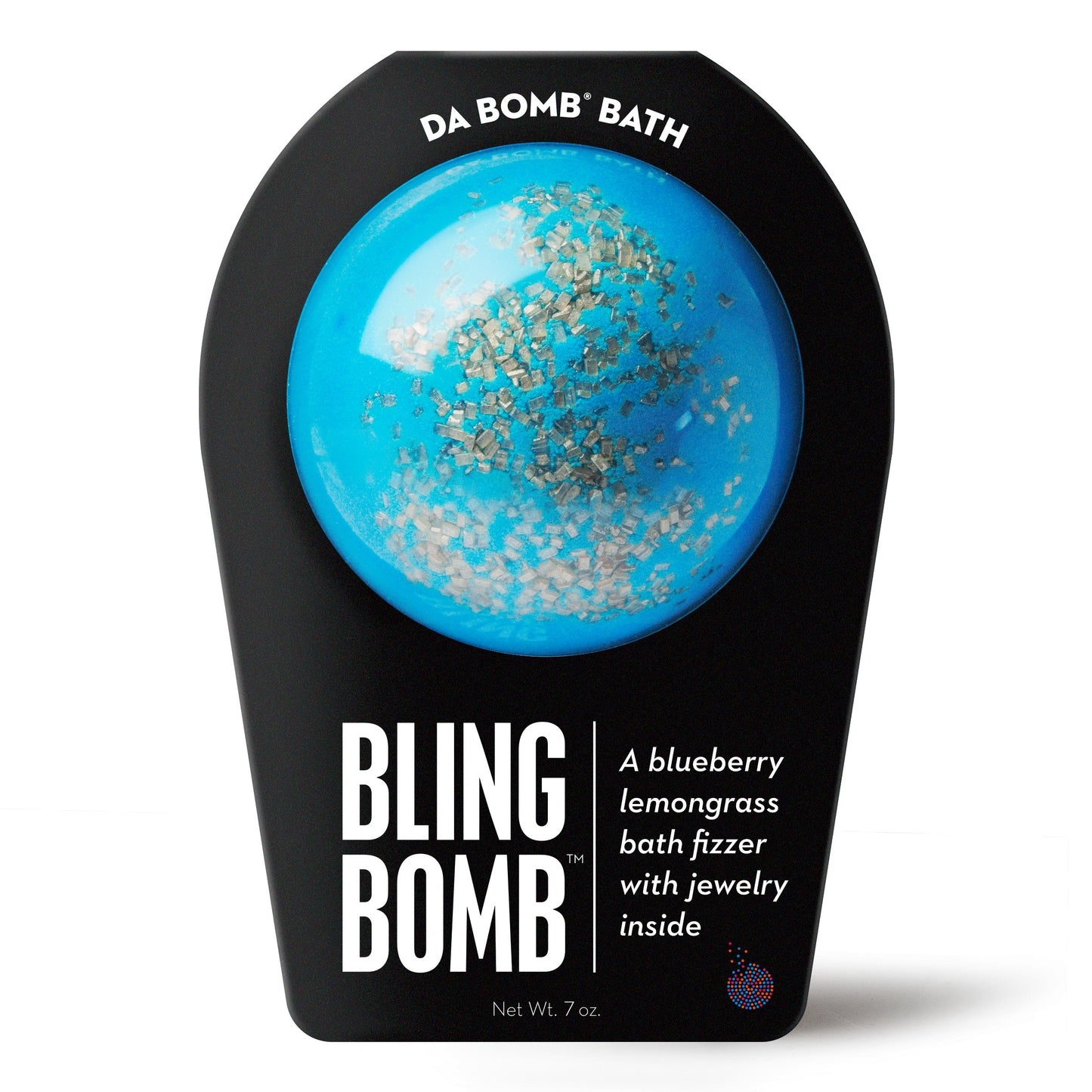 blue bling bomb with sprinkles in black packaging