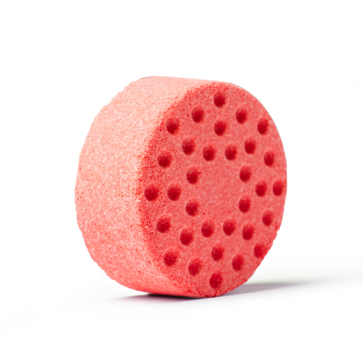 a red shower steamer on white background, slight angle with shadow