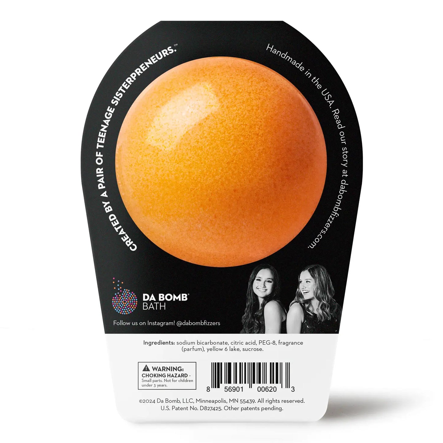 back of orange ninja bath bomb in black packaging