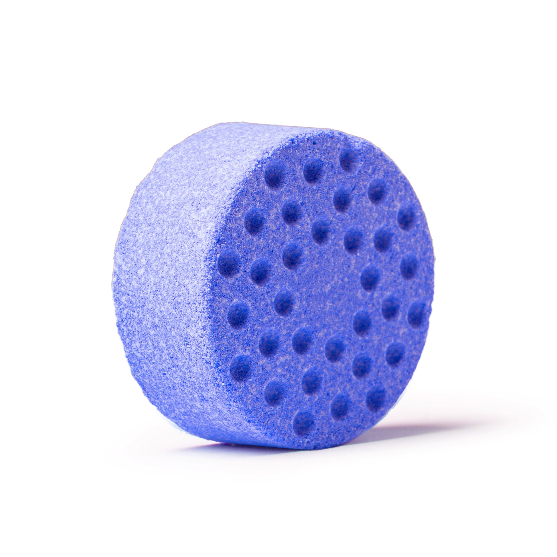 a purple shower steamer on white background, slight angle with shadow