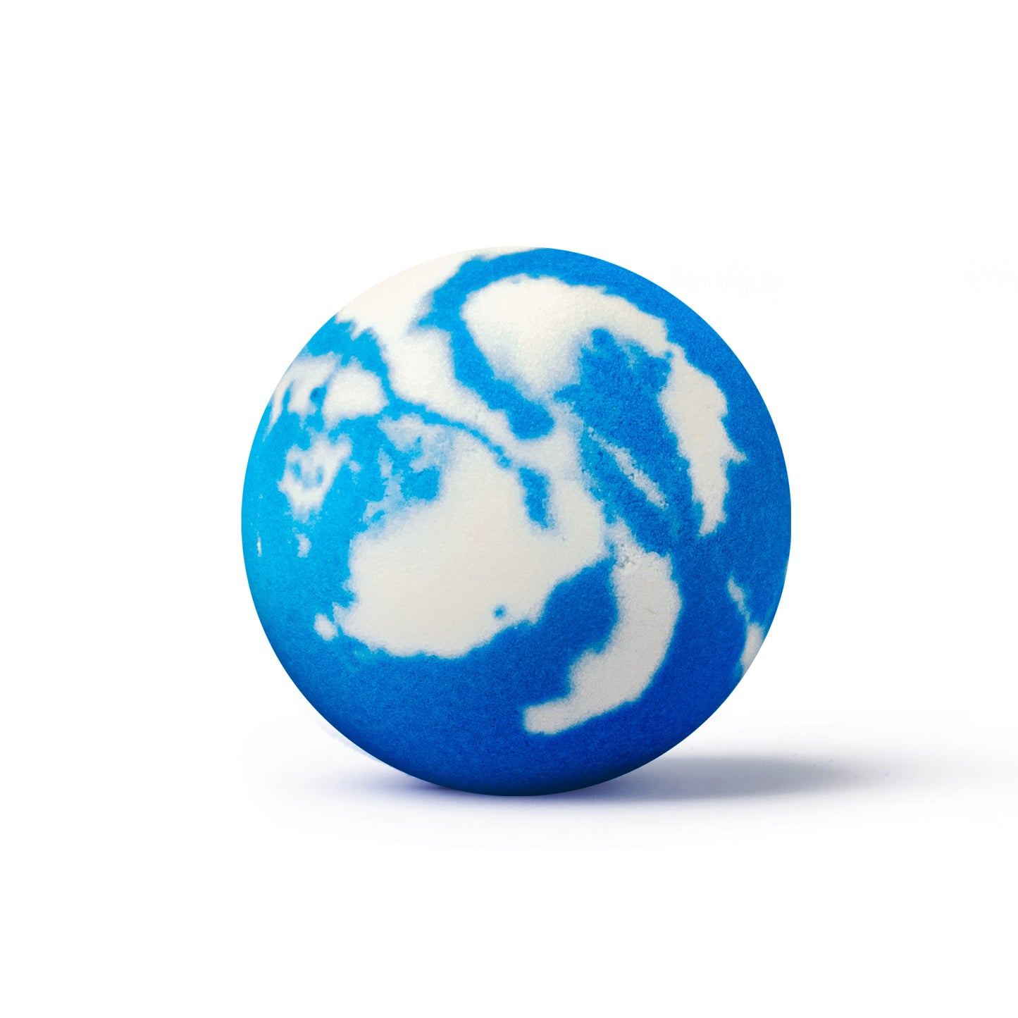 a blue and white bath bomb with shadow