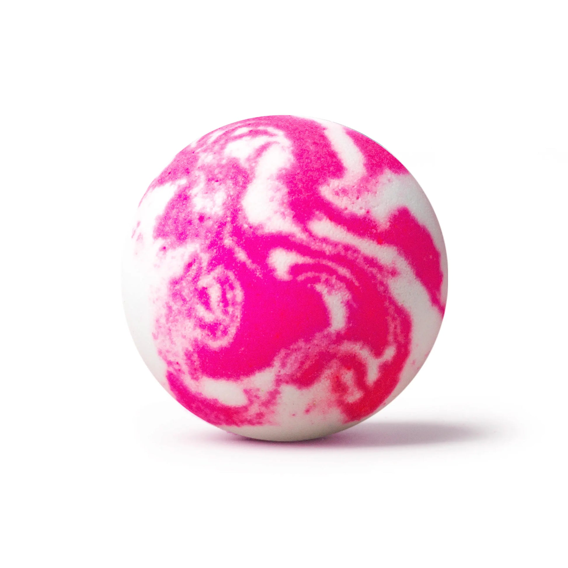 white bath bomb with pink swirls
