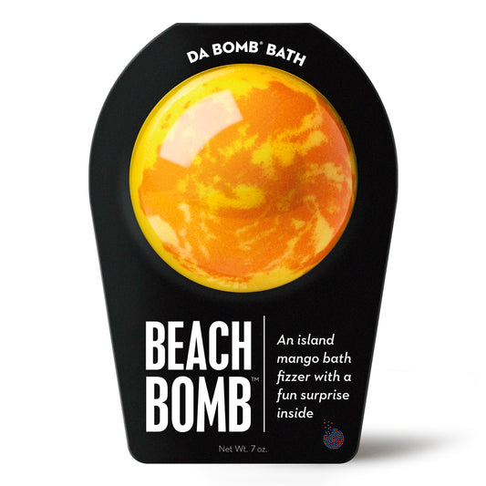 front of a orange and yellow bomb in black and white packaging