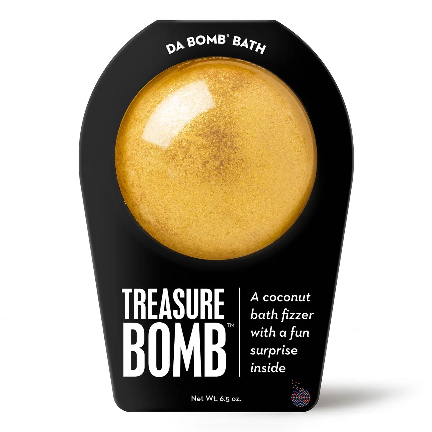 gold glitter bath bomb in black packaging