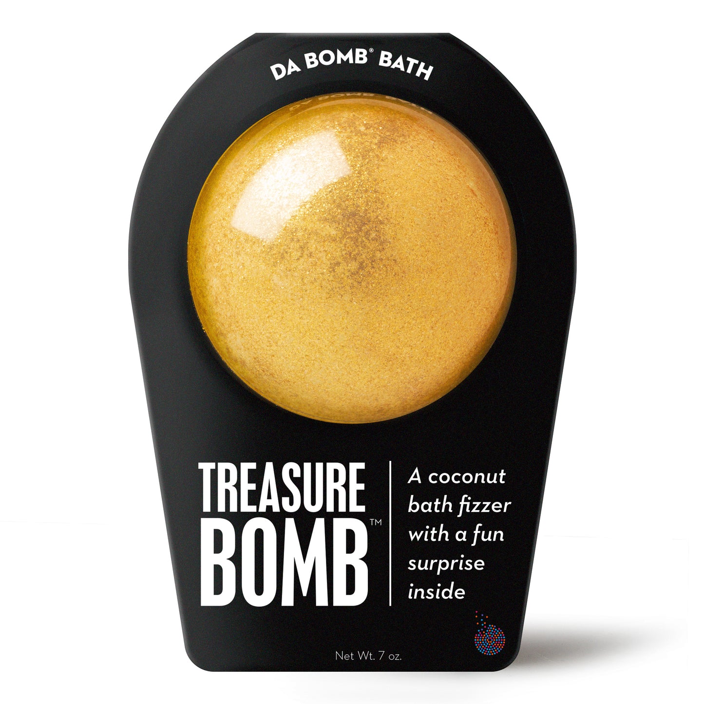 a gold glitter bath bomb in black packaging