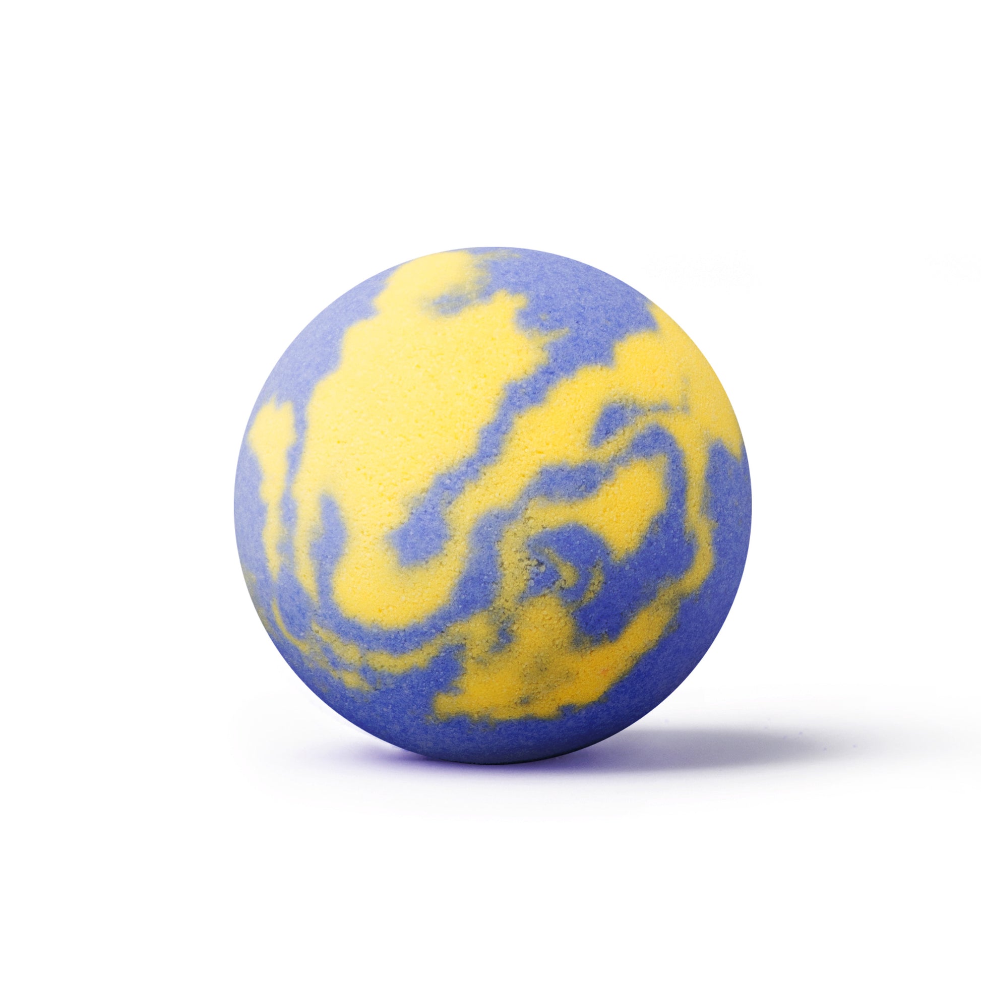a purple and yellow bath bomb with shaow