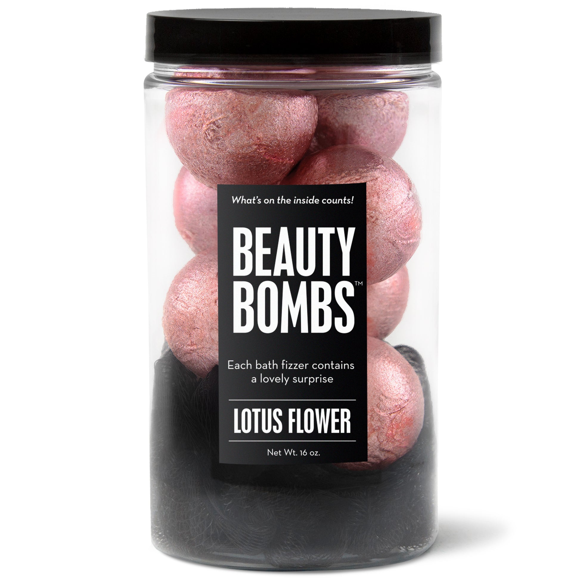 Bath bomb jar filled with pink beauty bombs