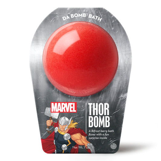 a red bath bomb with silver thor packaging