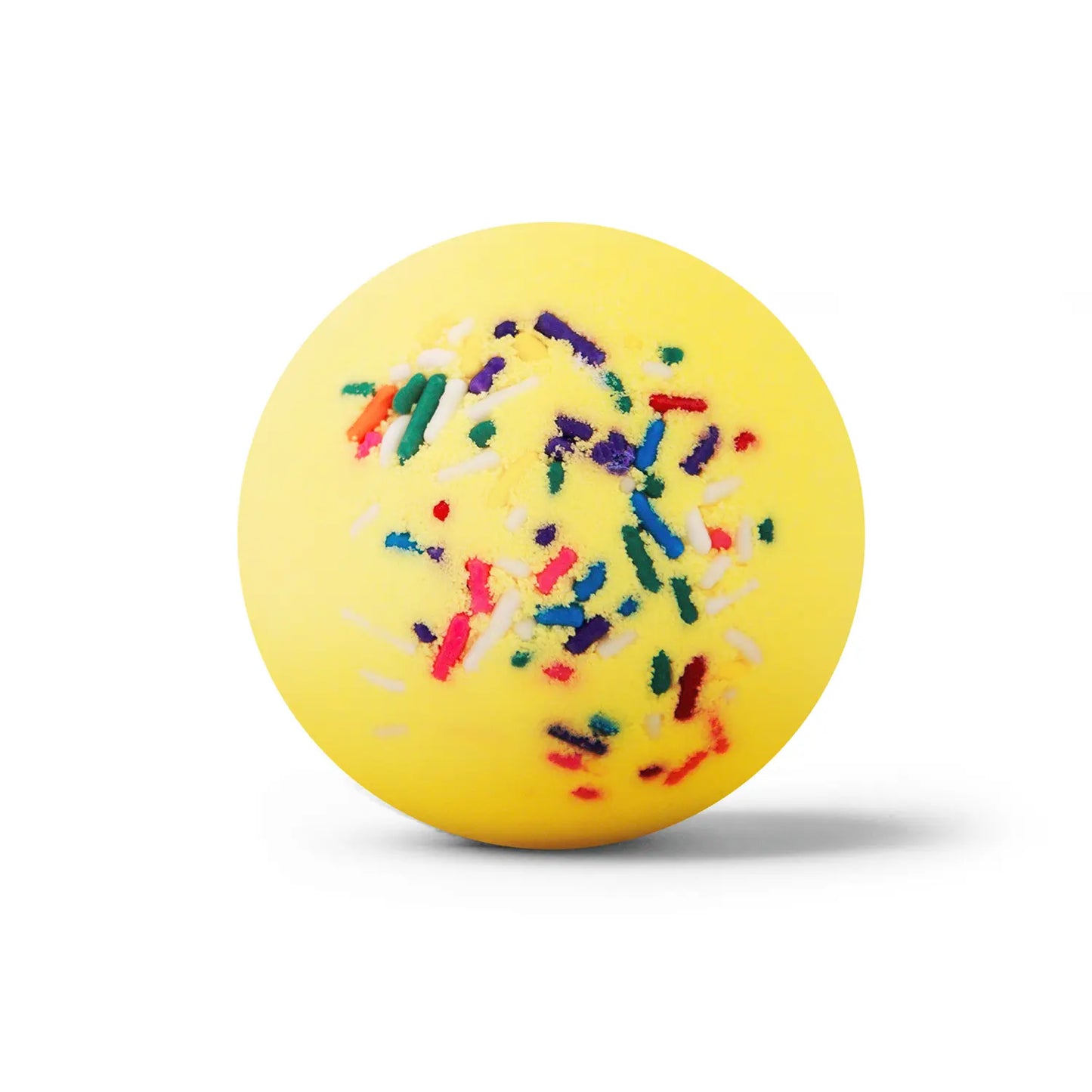 yellow bath bomb with sprinkles