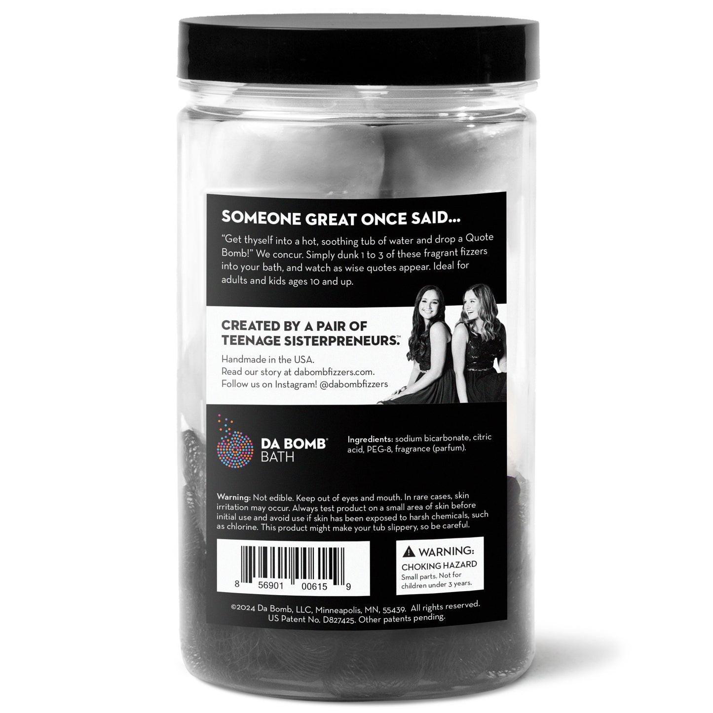 back of 16oz jar of multiple small white bath bombs