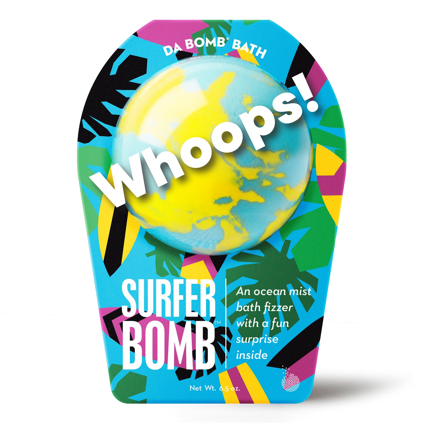 Whoops Surfer blue and yellow swirl bath bomb