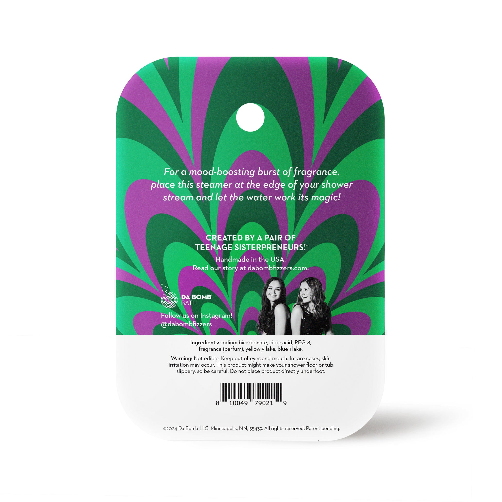 back of a green eucalyptus shower steamer in green packaging