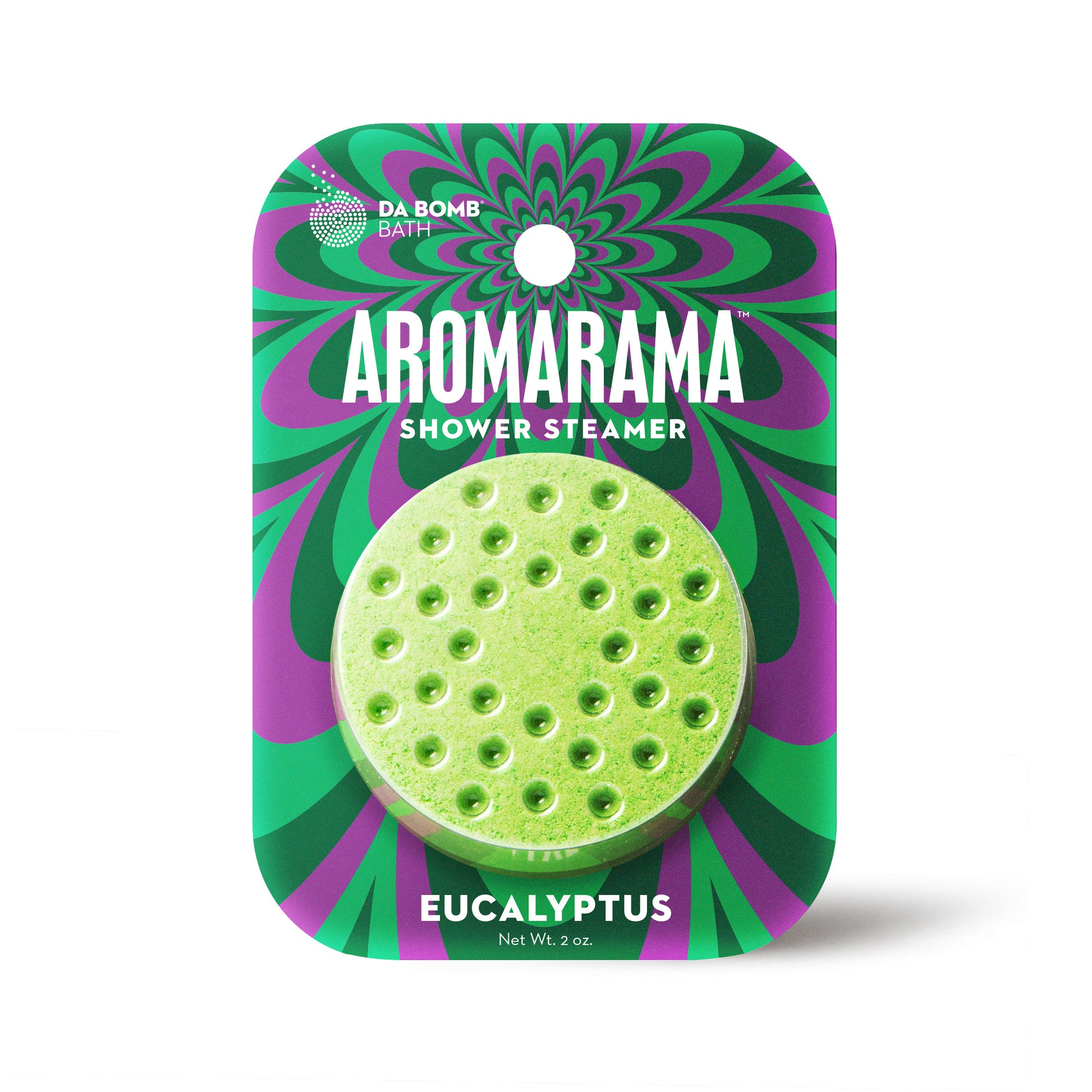 a green eucalyptus shower steamer in green packaging