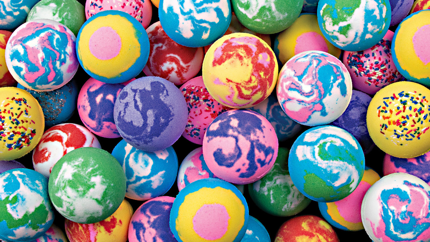 Colorful bath bombs in a pile