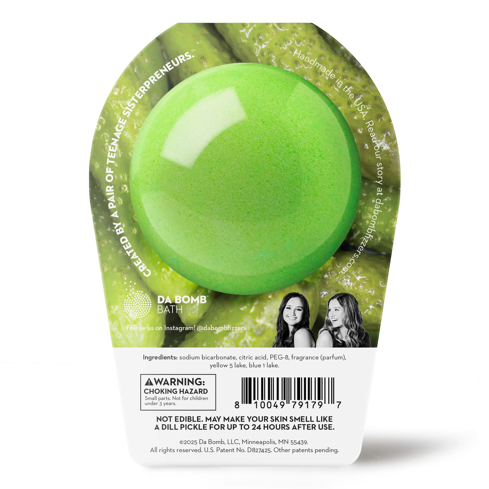 Green bath bomb in packaging on a white background