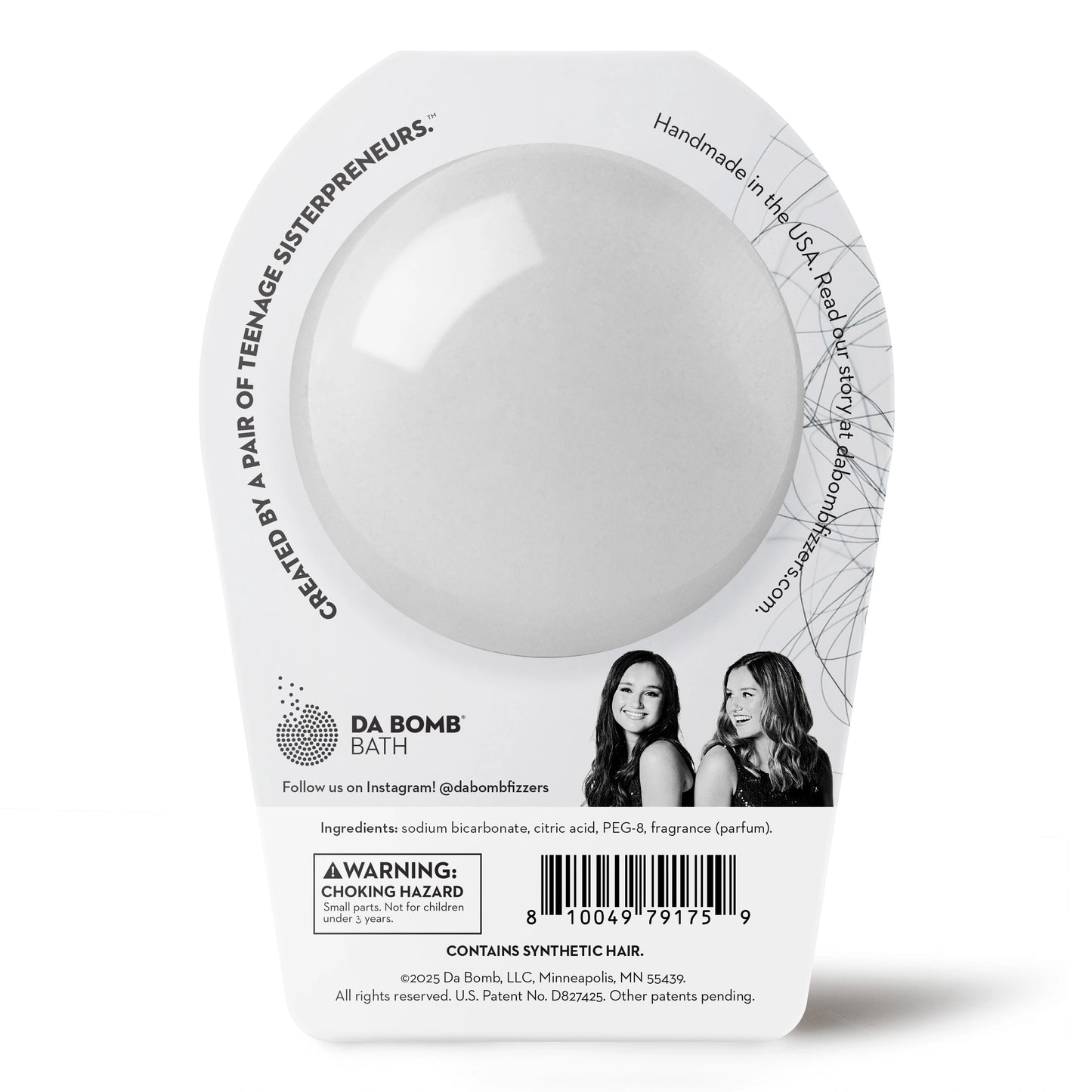 DA BOMB BATH product packaging and a white bath bomb on a white background