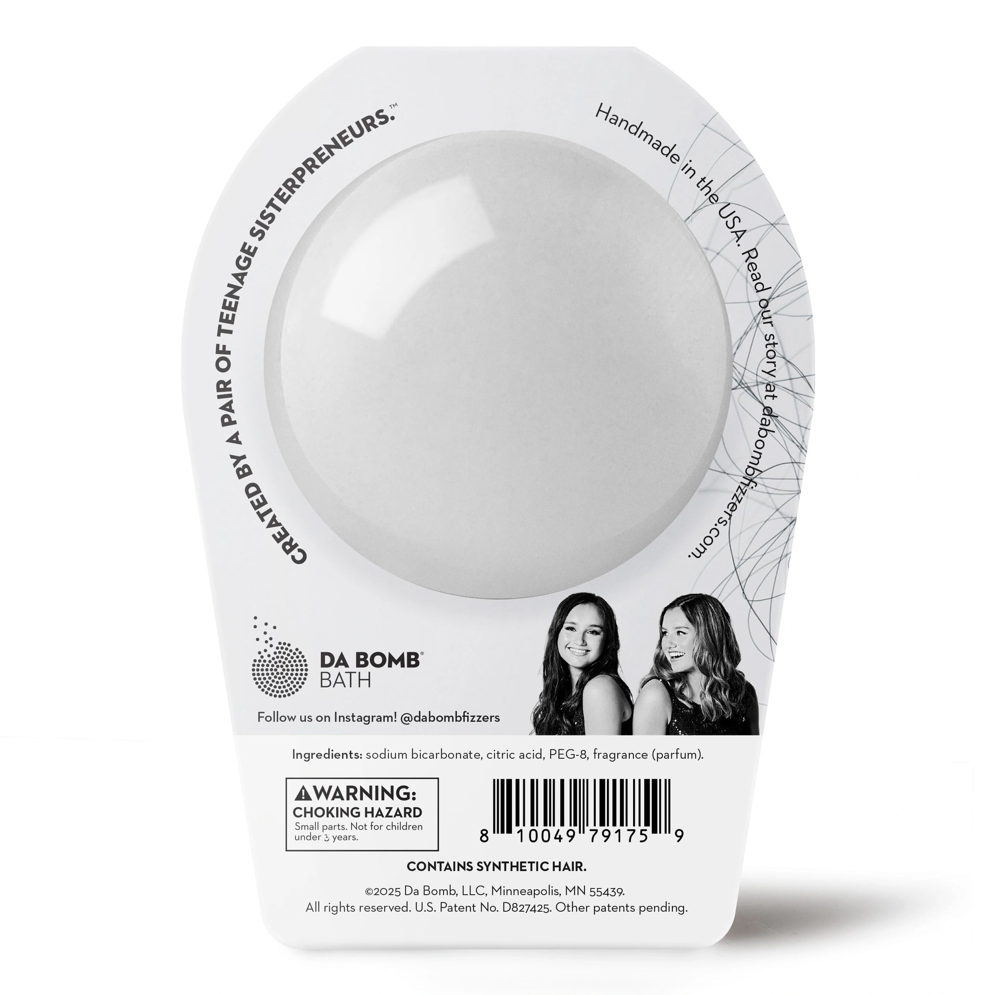 DA BOMB BATH product packaging and a white bath bomb on a white background
