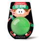 a green bath bomb in a holiday elf packaging 