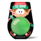 a green bath bomb in a holiday elf packaging 