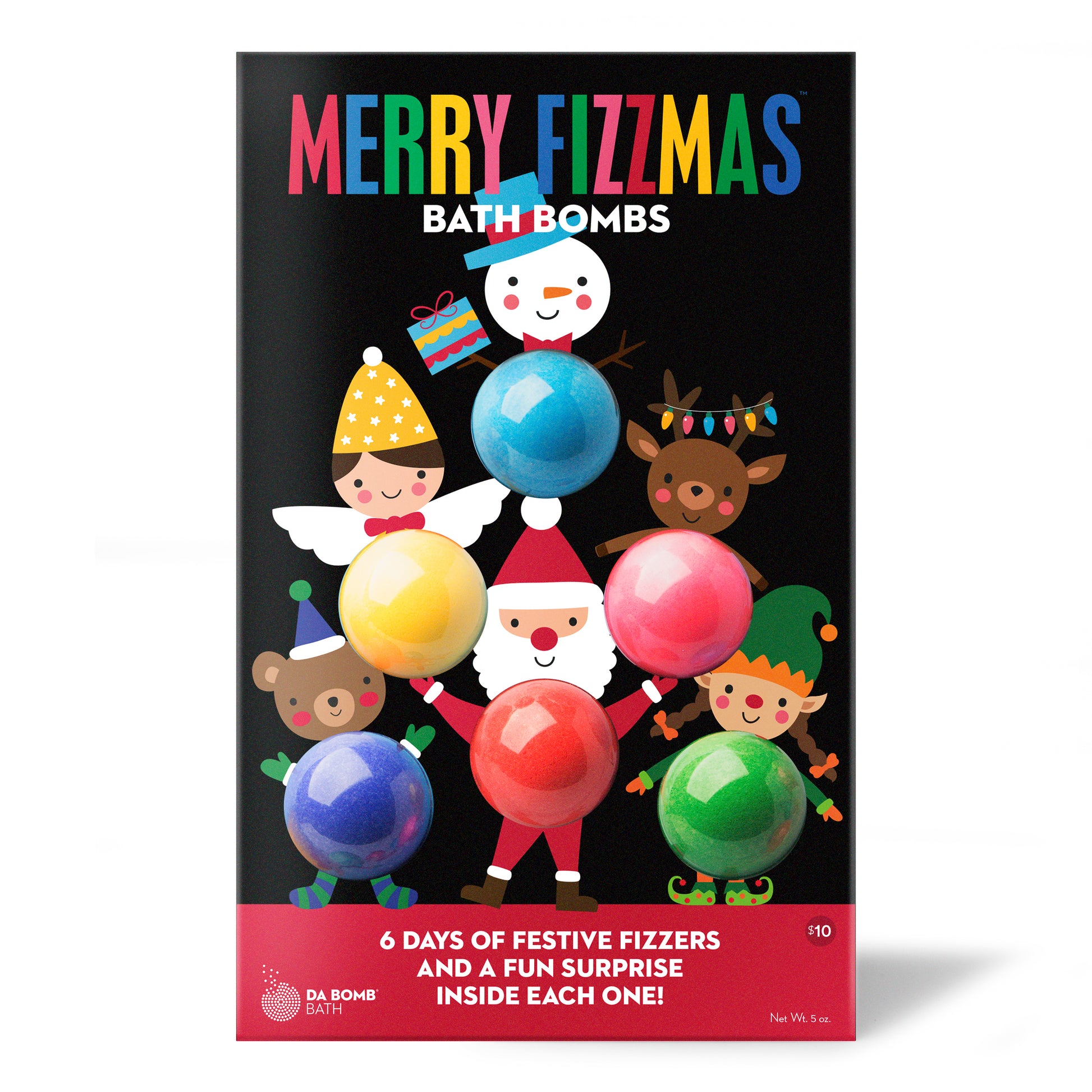 product photo of bath bomb advent calendar with 6 holiday characters  
