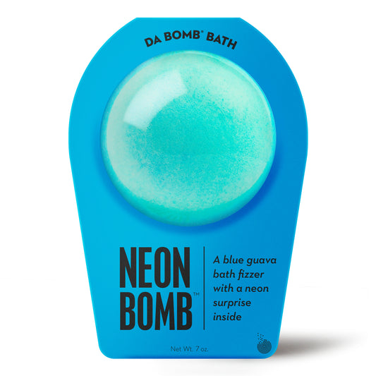 a  light blue bath bomb in blue packaging