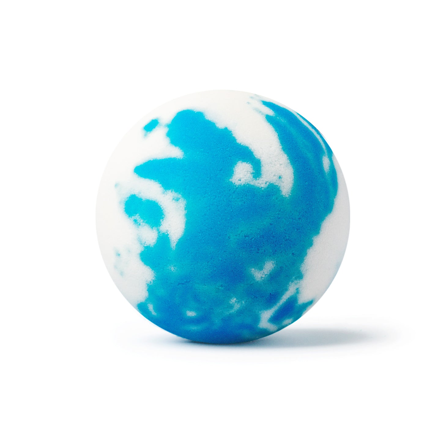 a blue and white bath bomb with shadow 
