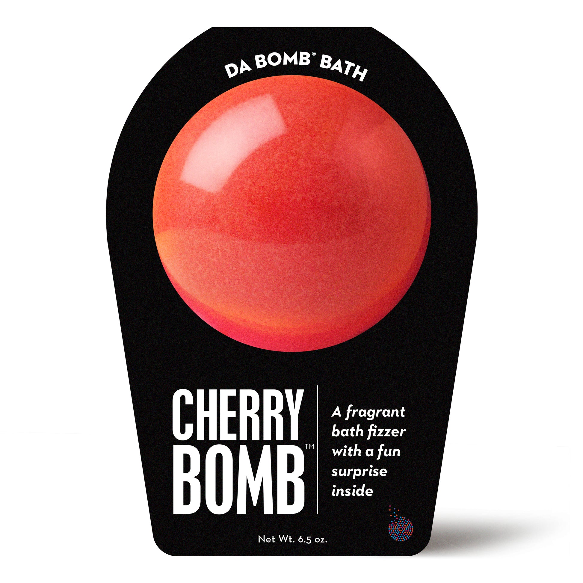 red cherry bath bomb in black packaging