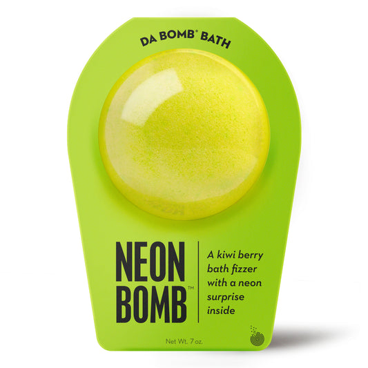 a green bath bomb in lime green packaging