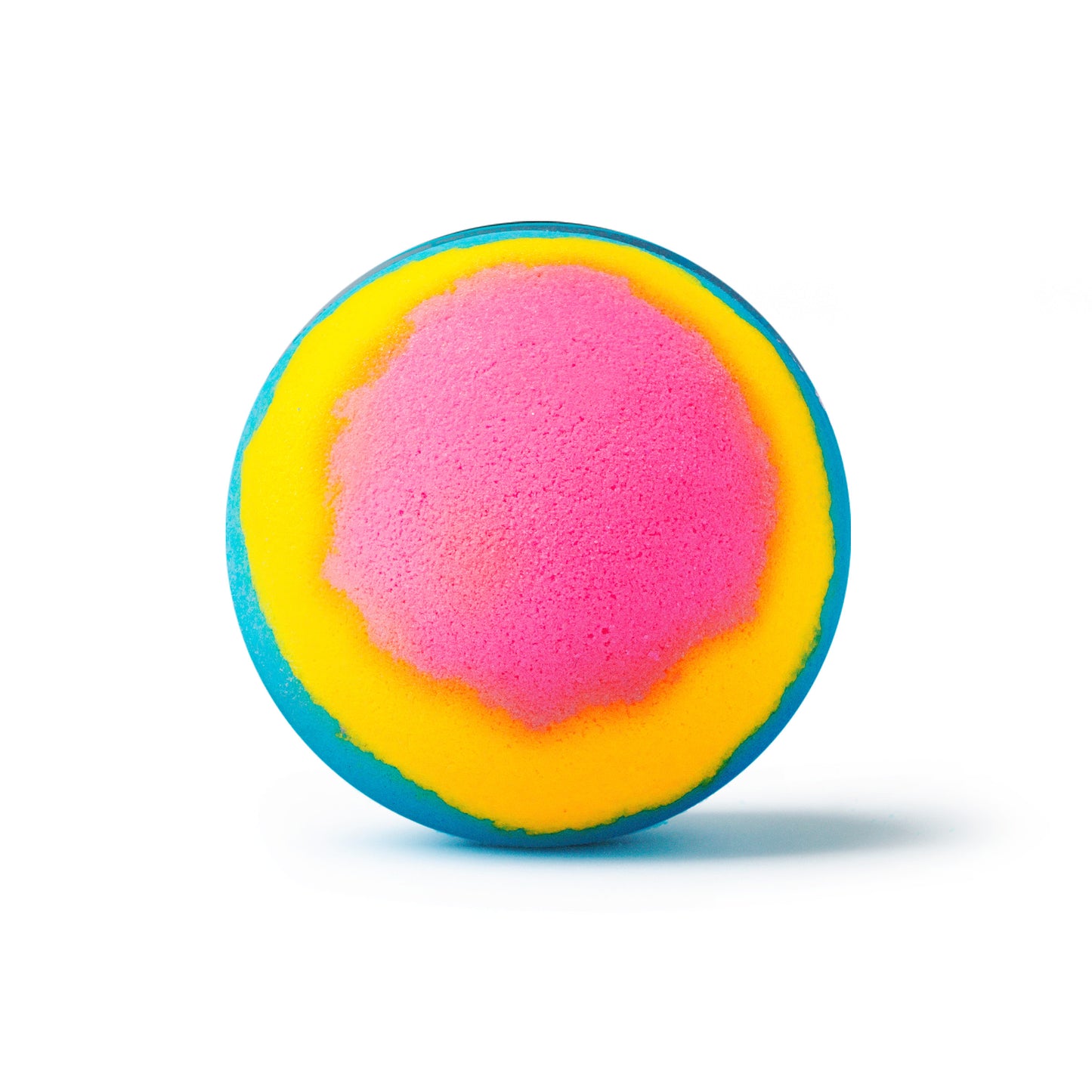 a blue yellow and pink bath bomb