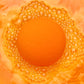 an orange fizzing bath bomb in orange water