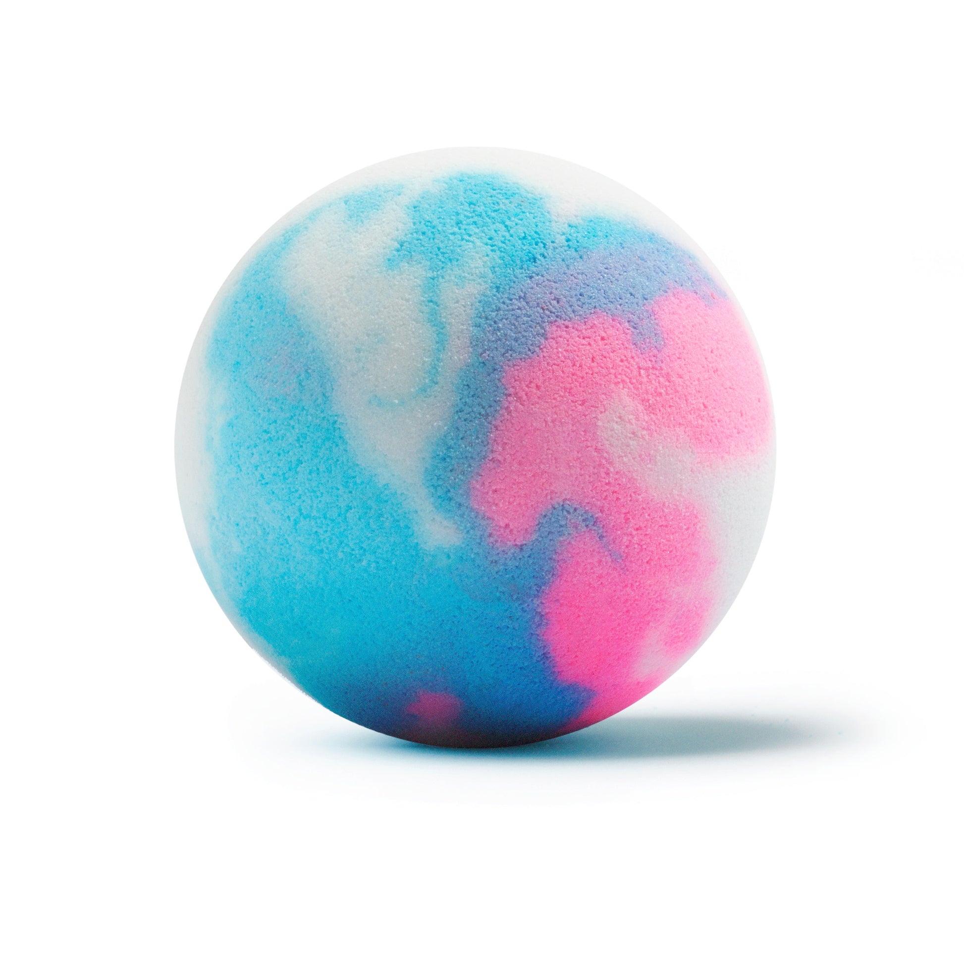 a blue, pink and white bath bomb 