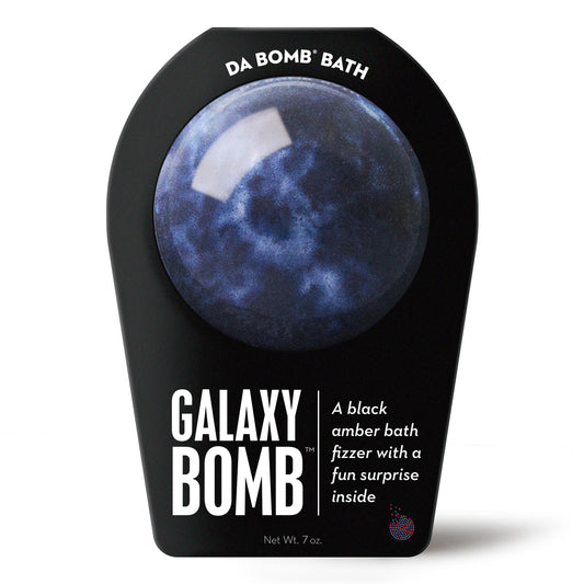 Product photo of a galaxy bath bomb in black packaging