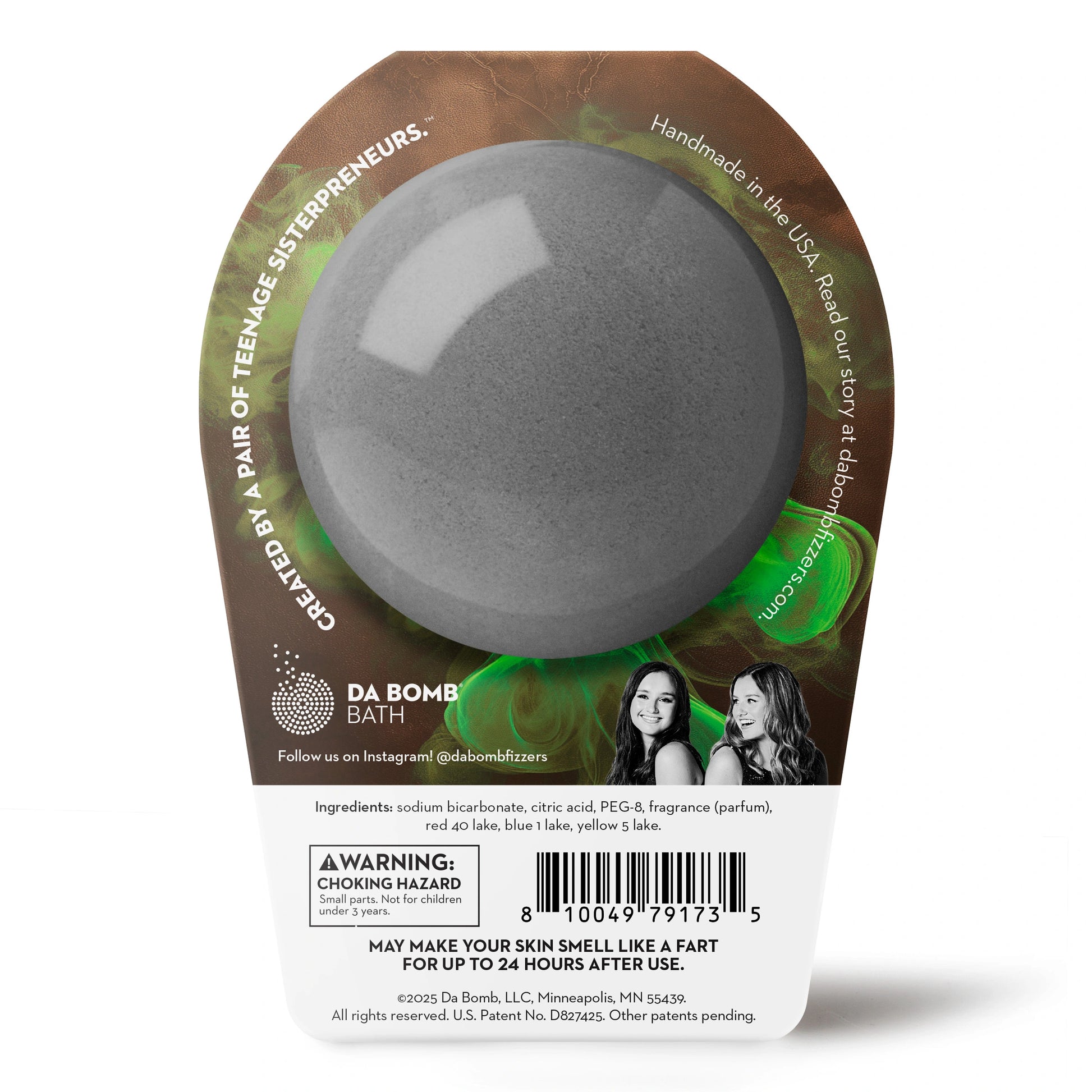 DA BOMB Bath product packaging with a gray bath fizzer and branding details.