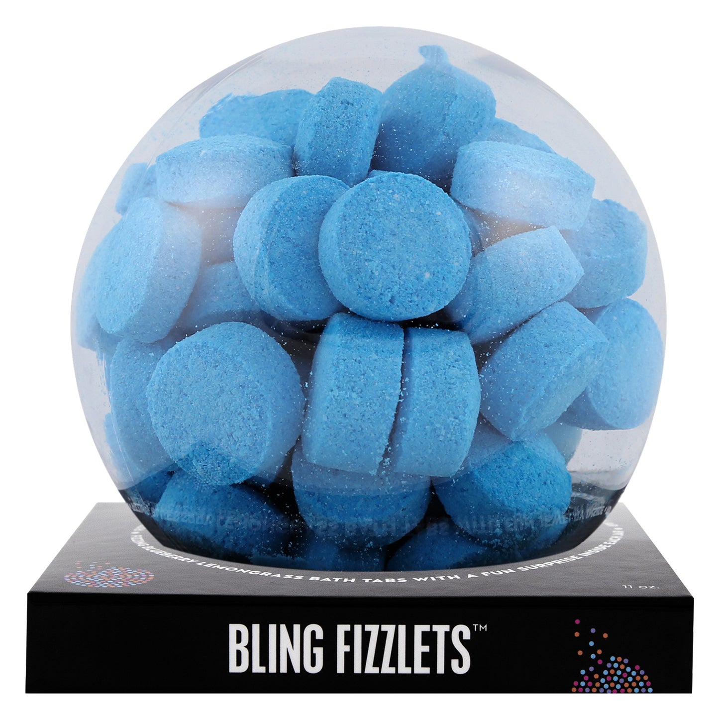 Blue Bling Fizzlets with a surprise inside, scented as blueberry lemongrass.