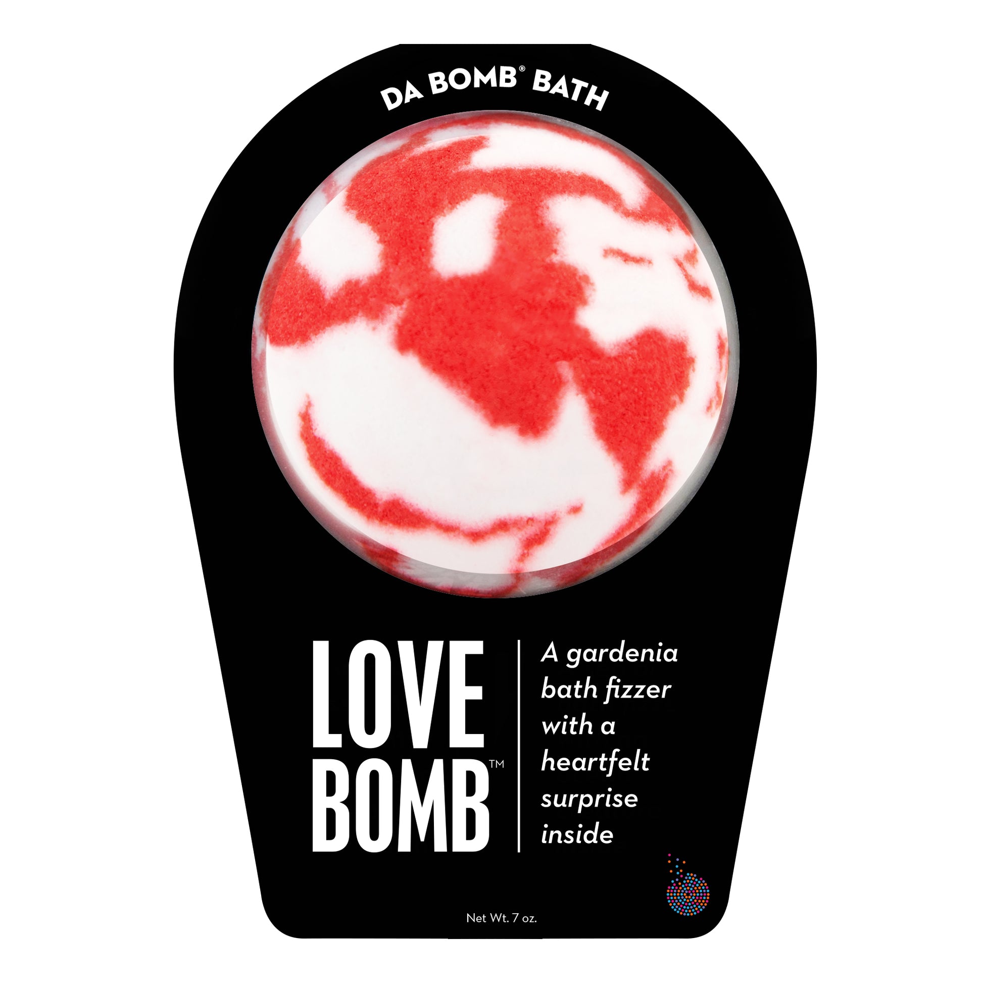 White and red Love Bomb with a surprise inside, scented as gardenia.